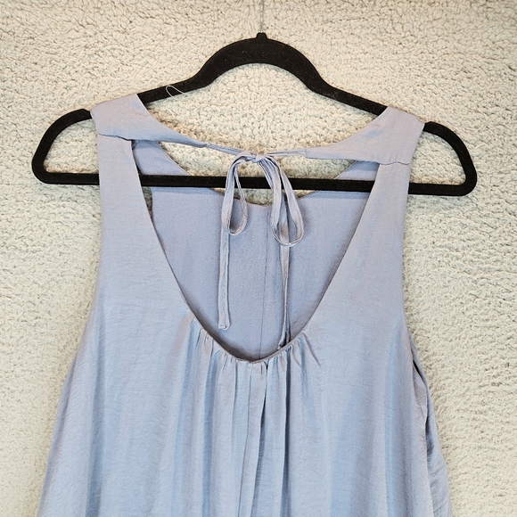 Lush Women Maxi Romper Sz S Lilac-Blue Satin Soft Lined Zip & Tie  Back Wide Leg - Picture 7 of 11